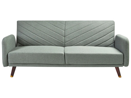 Sofa Bed Light Green Faux Linen Fabric Modern Living Room 3 Seater Wooden Legs Track Arm Beliani