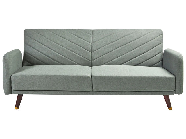Sofa Bed Light Green Faux Linen Fabric Modern Living Room 3 Seater Wooden Legs Track Arm Beliani