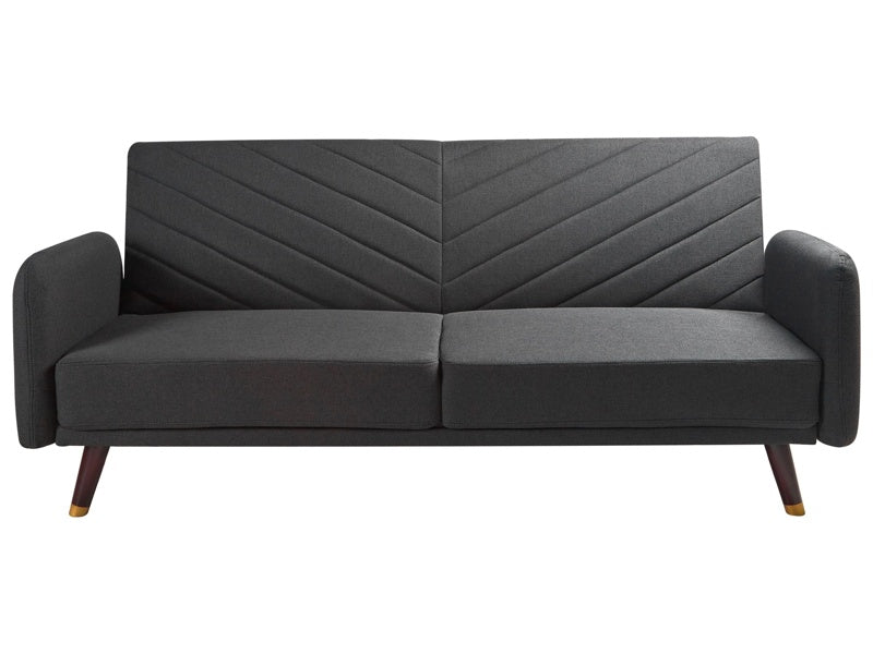 Sofa Bed Black Faux Linen Fabric Modern Living Room 3 Seater Wooden Legs Track Arm Beliani