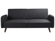 Sofa Bed Black Faux Linen Fabric Modern Living Room 3 Seater Wooden Legs Track Arm Beliani