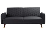 Sofa Bed Black Faux Linen Fabric Modern Living Room 3 Seater Wooden Legs Track Arm Beliani