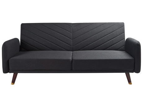 Sofa Bed Black Faux Linen Fabric Modern Living Room 3 Seater Wooden Legs Track Arm Beliani