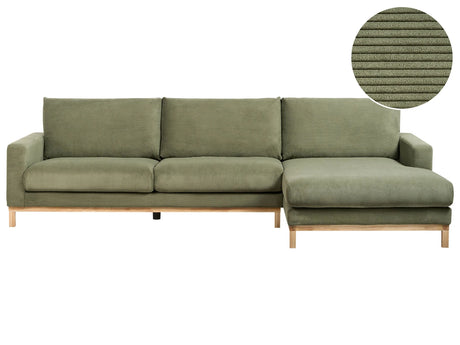 Left Hand Corner Sofa Green Jumbo Cord Upholstery Wooden Legs Stylish Beliani