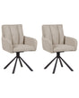 Set of 2 Dining Swivel Chairs Taupe Fabric with Arms Quilted Backrest Black Metal Legs Retro Transitional Beliani