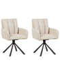 Set of 2 Dining Swivel Chairs Beige Fabric with Arms Quilted Backrest Black Metal Legs Retro Transitional Beliani