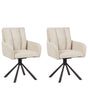 Set of 2 Dining Swivel Chairs Beige Fabric with Arms Quilted Backrest Black Metal Legs Retro Transitional Beliani