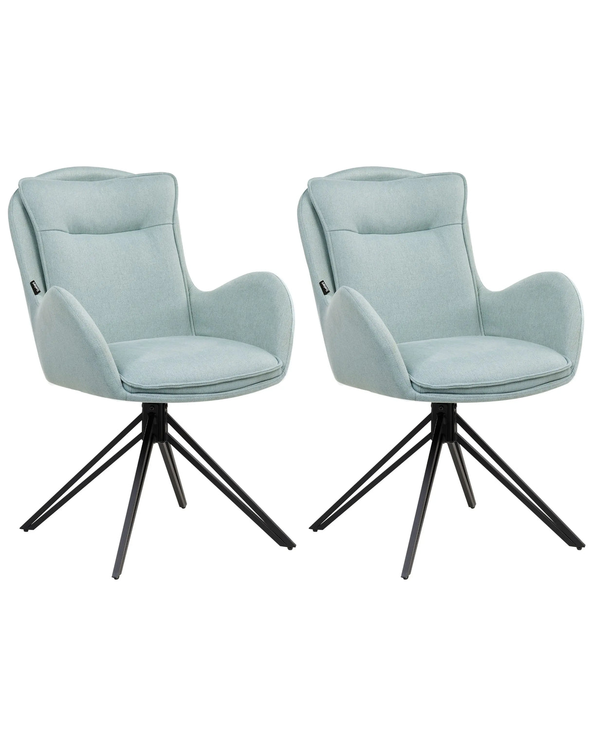 Set of 2 Dining Swivel Chairs Mint Fabric with Arms Quilted Backrest Black Metal Legs Retro Transitional Beliani