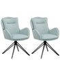 Set of 2 Dining Swivel Chairs Mint Fabric with Arms Quilted Backrest Black Metal Legs Retro Transitional Beliani