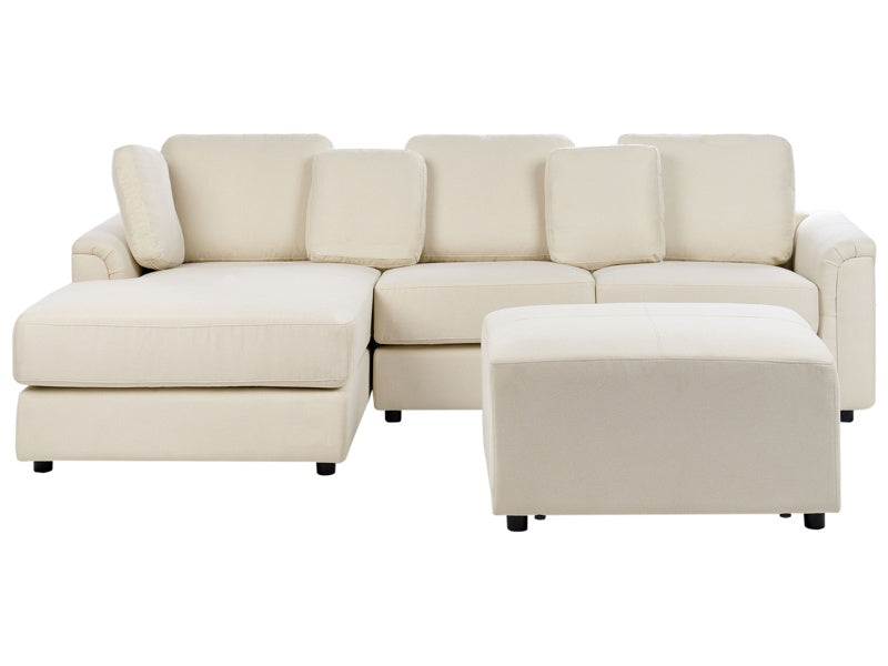 Corner Sofa Light Beige Fabric Upholstered with Ottoman L-shaped Right Hand Orientation Beliani