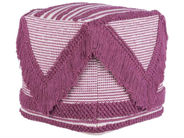 Pouffe Pink Cotton Tassels and Stripes Decorative Boho Rustic Beliani