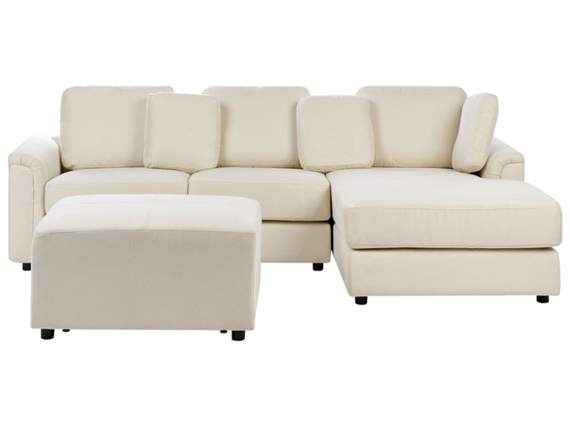 Corner Sofa Light Beige Fabric Upholstered with Ottoman L-shaped Left Hand Orientation Beliani