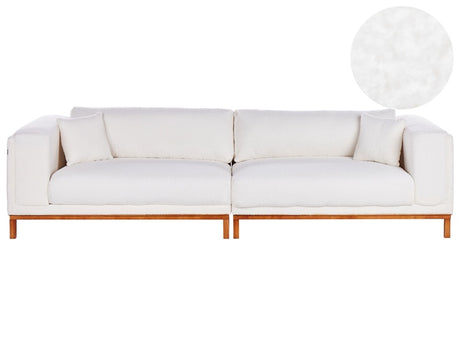 Sofa Off-White Boucle Fabric Upholstery Wooden Legs 4 Seater Thickly Padded Modern Style Living Room Furniture Beliani