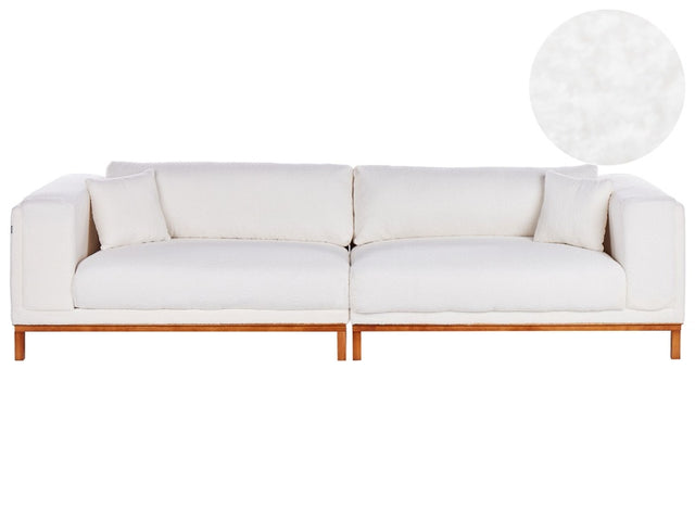 Sofa Off-White Boucle Fabric Upholstery Wooden Legs 4 Seater Thickly Padded Modern Style Living Room Furniture Beliani