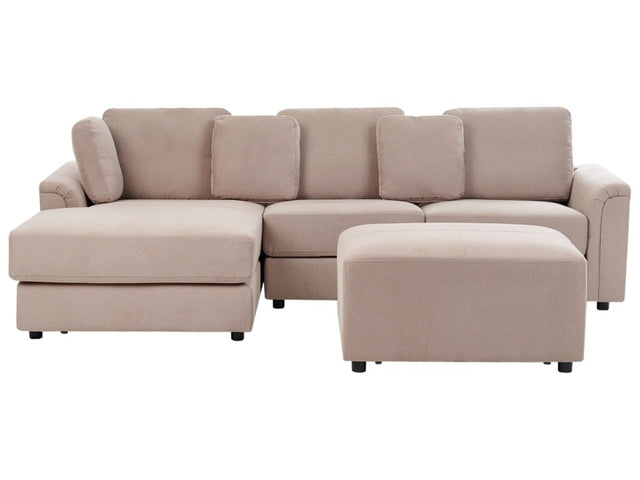 Corner Sofa Taupe Fabric Upholstered with Ottoman L-shaped Right Hand Orientation Beliani