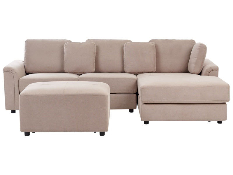 Corner Sofa Taupe Fabric Upholstered with Ottoman L-shaped Left Hand Orientation Beliani