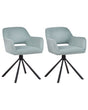 Set of 2 Swivel Dining Chairs Mint Green Fabric with Arms Backrest Black Metal Legs Retro Transitional Beliani