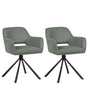 Set of 2 Swivel Dining Chairs Dark Green Fabric with Arms Backrest Black Metal Legs Retro Transitional Beliani