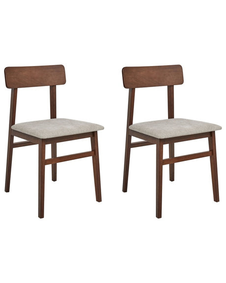 Set of 2 Dining Chairs Dark Rubberwood Frame Taupe Polyester Fabric Seat Armless Retro Design Beliani