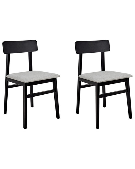 Set of 2 Dining Chairs Black Rubberwood Frame Light Grey Polyester Fabric Seat Armless Retro Design Beliani