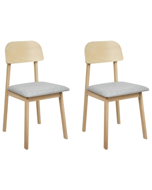 Set of 2 Dining Chairs Light Rubberwood Frame Light Grey Polyester Fabric Seat Armless Retro Design Beliani