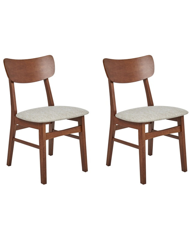 Set of 2 Dining Chairs Dark Rubberwood Frame Taupe Polyester Fabric Seat Armless Retro Design Beliani