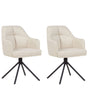 Set of 2 Swivel Dining Chairs Beige Fabric with Arms Backrest Black Metal Legs Retro Transitional Beliani