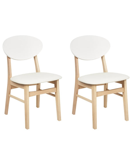 Set of 2 Dining Chairs Light Rubberwood Frame Cream Faux Leather Seat Armless Scandinavian Design Beliani