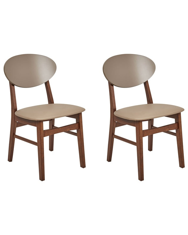 Set of 2 Dining Chairs Dark Rubberwood Frame Light Brown Faux Leather Seat Armless Scandinavian Design Beliani