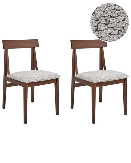 Set of 2 Dining Chairs Dark Rubberwood Frame Grey Boucle Seat Armless Retro Design Beliani