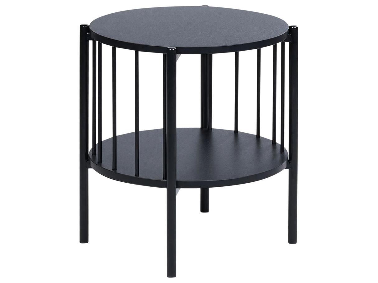 Side Table Black MDF  40 cm Round with Shelf Retro Style Beliani