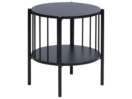 Side Table Black MDF  40 cm Round with Shelf Retro Style Beliani