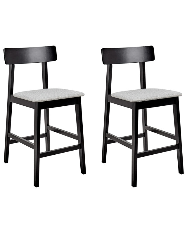 Set of 2 Bar Chairs Black Rubberwood Grey Seat Polyester Traditional Retro Style Kitchen Dining Room Beliani