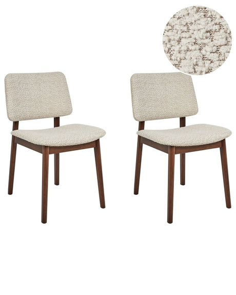 Set of 2 Dining Chairs Dark Rubberwood Frame Beige Boucle Seat Armless Retro Design Beliani