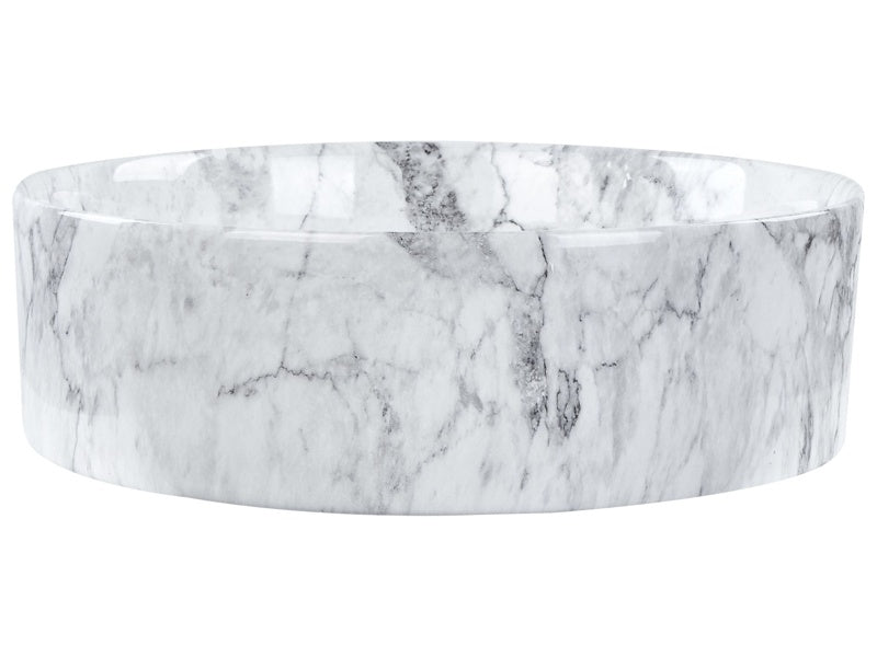 Countertop Wash Basin White Marble Effect Ceramic 400 mm Matt Round Bathroom Sink Beliani