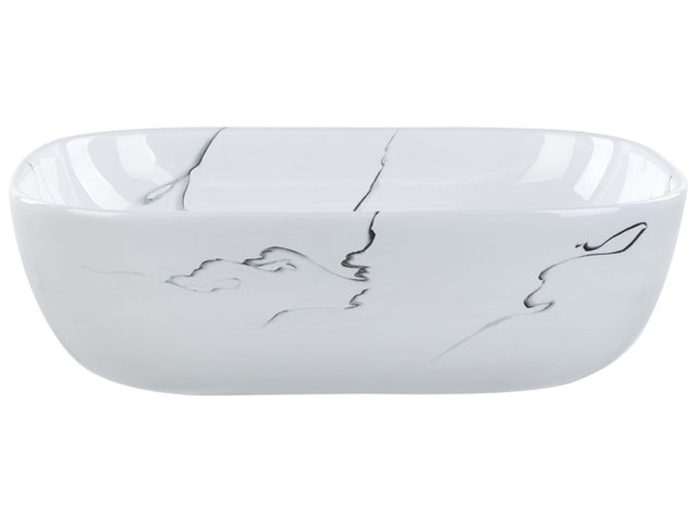 Countertop Wash Basin White Ceramic Marble Effect 470 x 340 mm Rectangular Bathroom Sink Glam Style Beliani