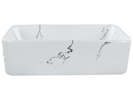 Countertop Wash Basin White Ceramic Marble Effect 490 x 380 mm Rectangular Bathroom Sink Glam Style Beliani