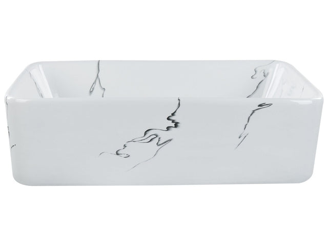 Countertop Wash Basin White Ceramic Marble Effect 490 x 380 mm Rectangular Bathroom Sink Glam Style Beliani