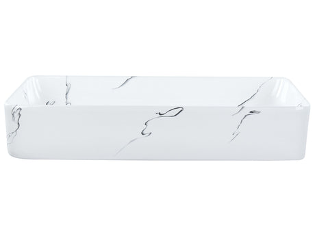 Countertop Wash Basin White Ceramic Marble Effect 610 x 350 mm Rectangular Bathroom Sink Glam Style Beliani