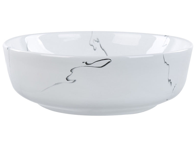 Countertop Wash Basin White Ceramic Marble Effect 420 x 420 mm Round Bathroom Sink Glam Style Beliani