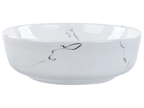 Countertop Wash Basin White Ceramic Marble Effect 420 x 420 mm Round Bathroom Sink Glam Style Beliani