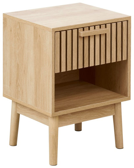 Bedside Table Light Wood MDF Pine Wood Legs 1 Storage Drawer 1 Shelf Scandinavian Modern Design Bedroom Beliani