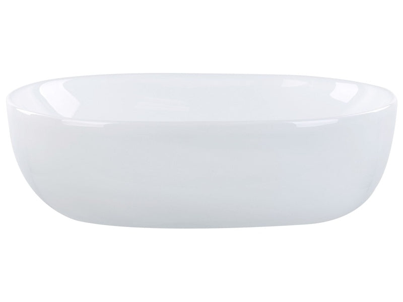 Countertop Wash Basin White Glossy Finish Ceramic 480 x 340 mm Oval Bathroom Sink Beliani