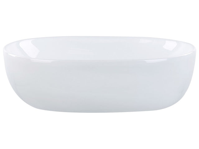 Countertop Wash Basin White Glossy Finish Ceramic 480 x 340 mm Oval Bathroom Sink Beliani