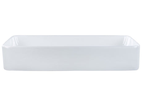 Countertop Wash Basin White Glossy Finish Ceramic 610 x 350 mm Rectangular Bathroom Sink Beliani