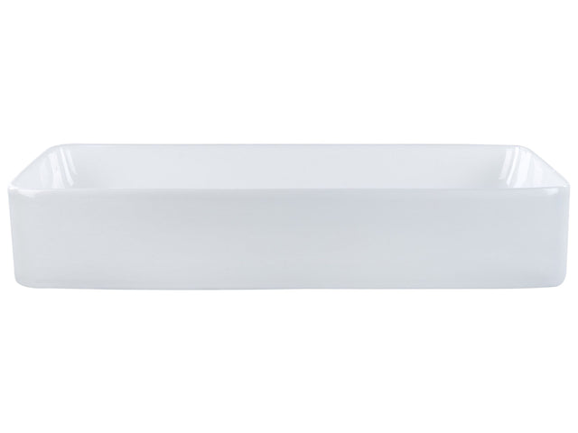 Countertop Wash Basin White Glossy Finish Ceramic 610 x 350 mm Rectangular Bathroom Sink Beliani