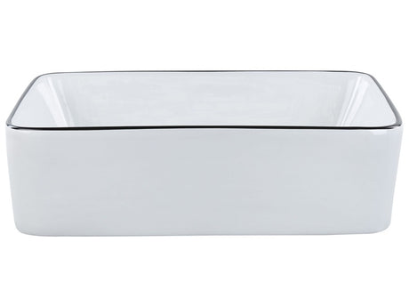 Countertop Wash Basin White with Black Rim Glossy Ceramic 490 x 380 mm Rectangular Bathroom Sink Beliani