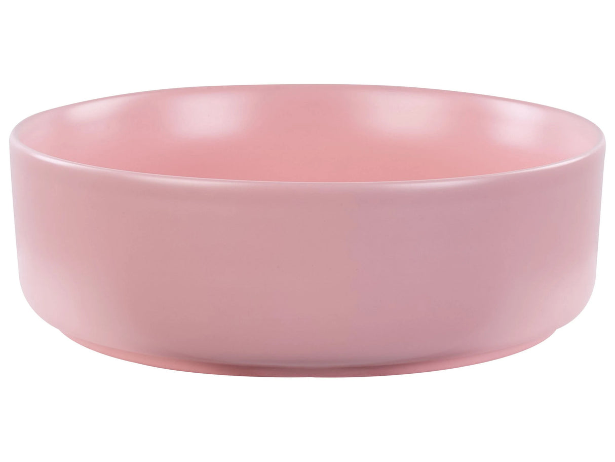 Countertop Wash Basin Pink Ceramic 370 mm Matt Round Bathroom Sink Beliani