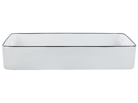Countertop Wash Basin White with Black Rim Glossy Ceramic 610 x 350 mm Rectangular Bathroom Sink Beliani