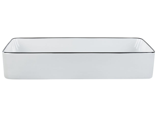 Countertop Wash Basin White with Black Rim Glossy Ceramic 610 x 350 mm Rectangular Bathroom Sink Beliani