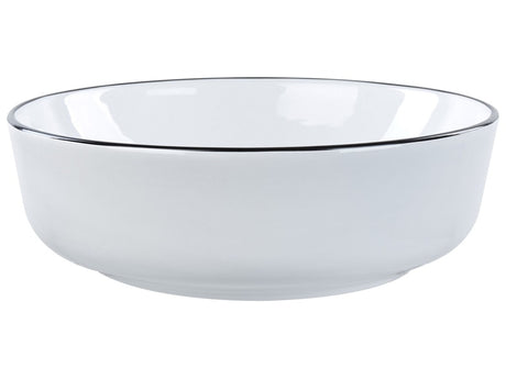 Countertop Wash Basin White with Black Rim Glossy Ceramic 420  mm Round Bathroom Sink Beliani